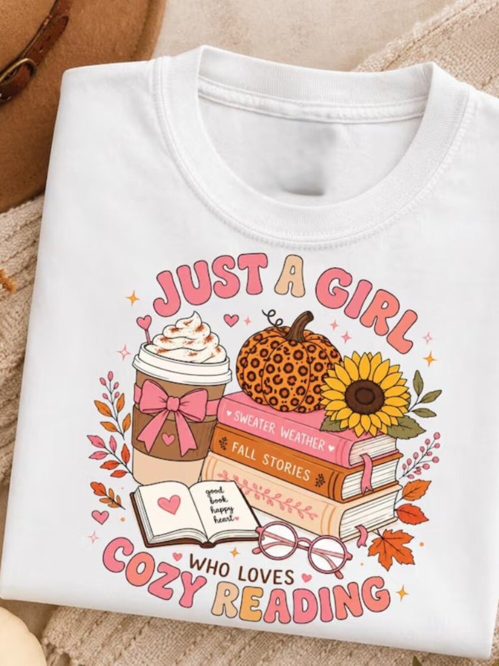 Cute Reading Book Shirt, Autumn Lover Tee, Gift For Book Lover